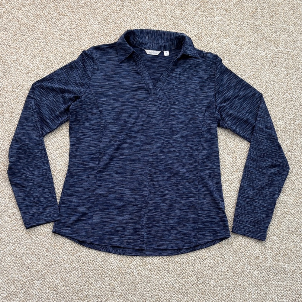 Lady Hagen Blue Heather Long Sleeve Polo Shirt